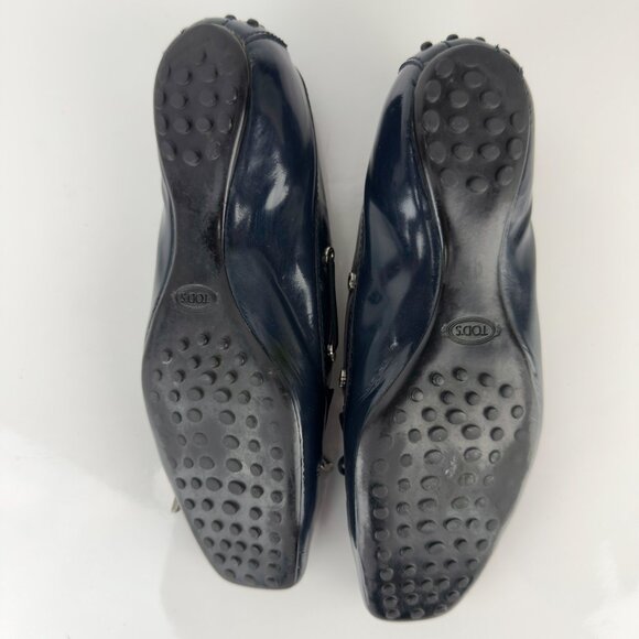 TOD’S Navy Blue Preppy Nautical Boat Shoes Flats Loafers Leather Bow sz 6.5 - Picture 9 of 10